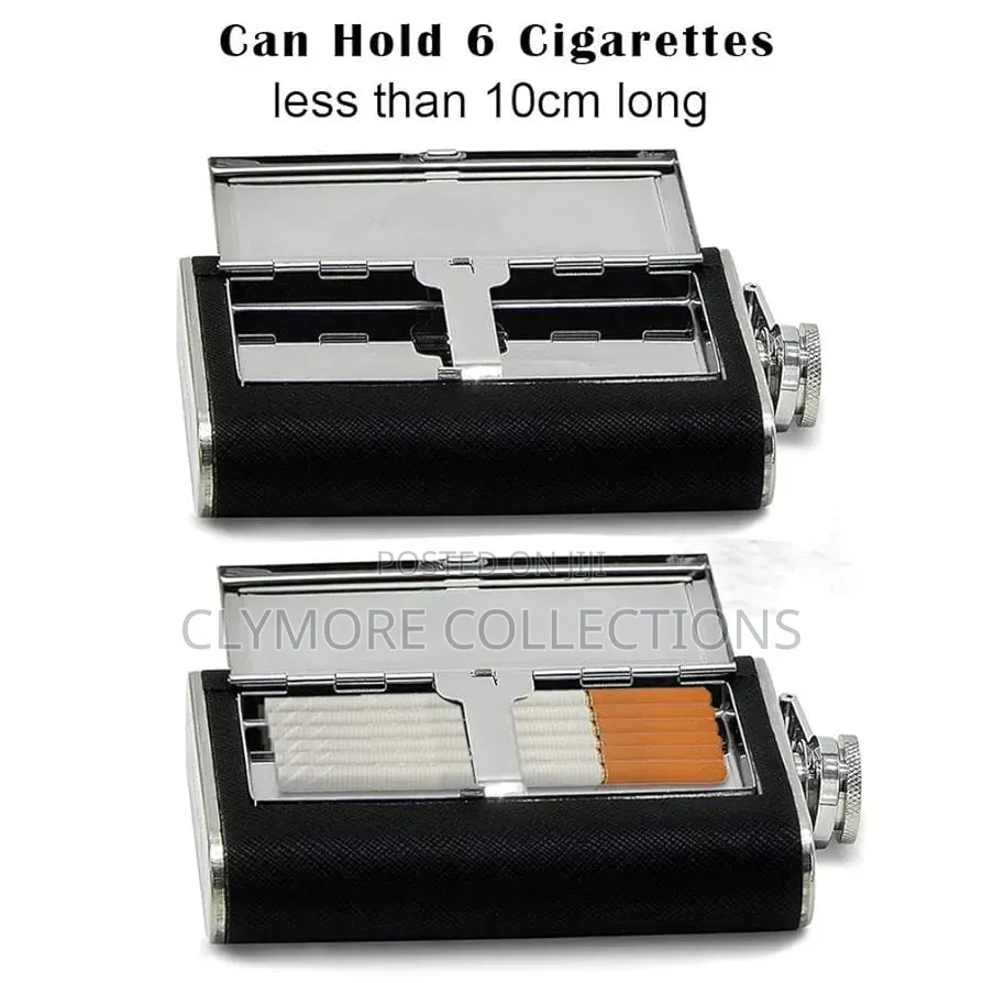 2-in-1 Stainless Steel Hip Flask With Built-in Cigarette Holder