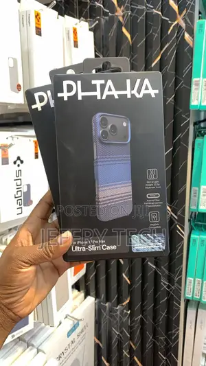 PITAKA Slim Case for the iPhone 17 Pro Max in a Blue Woven Pattern
