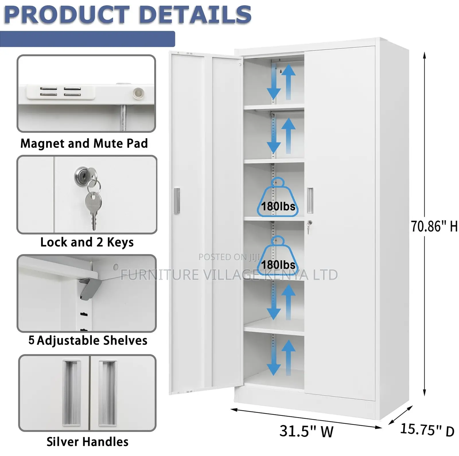 Office Cabinet; Metallic Lockable 2 Door Office Storage Cabinet