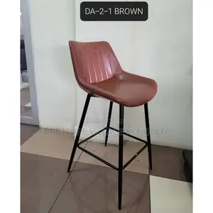 Counter Stool; Brown Non Swivel Upholstered Leather High Counter Stool