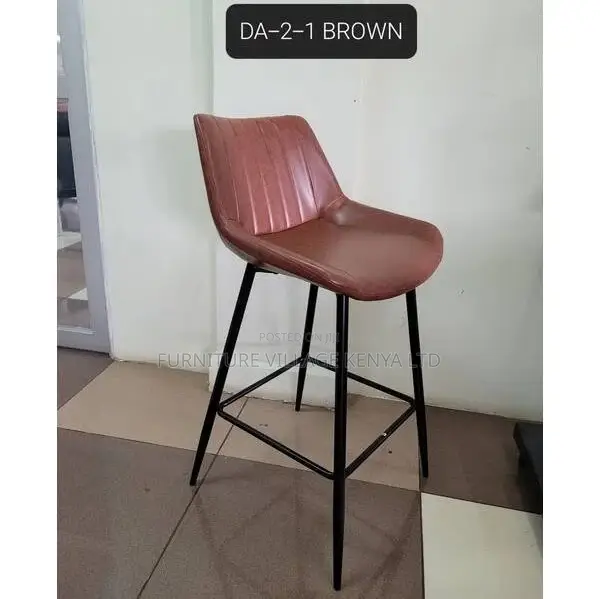 Counter Stool; Brown Non Swivel Upholstered Leather High Counter Stool