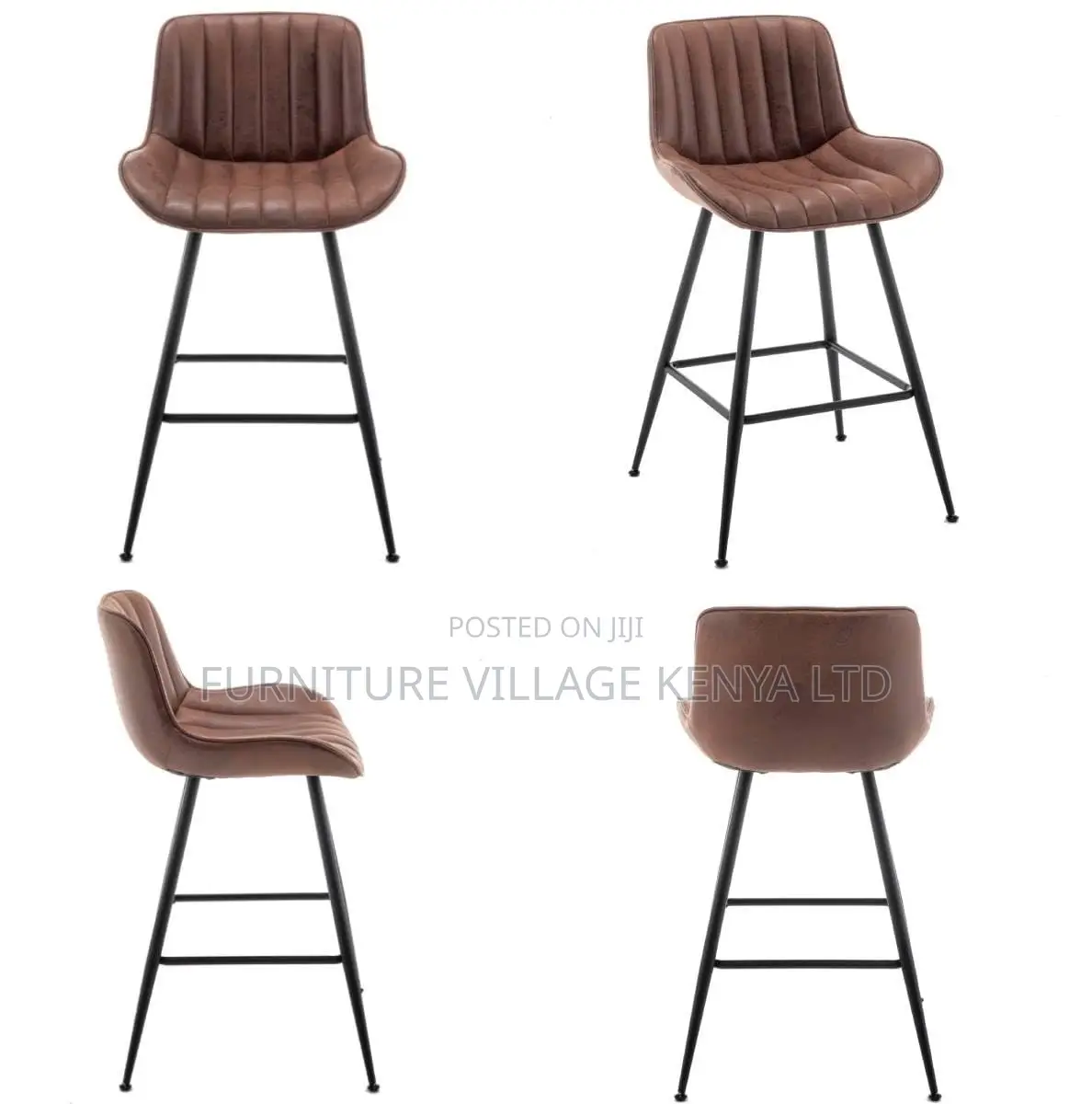 Counter Stool; Brown Non Swivel Upholstered Leather High Counter Stool