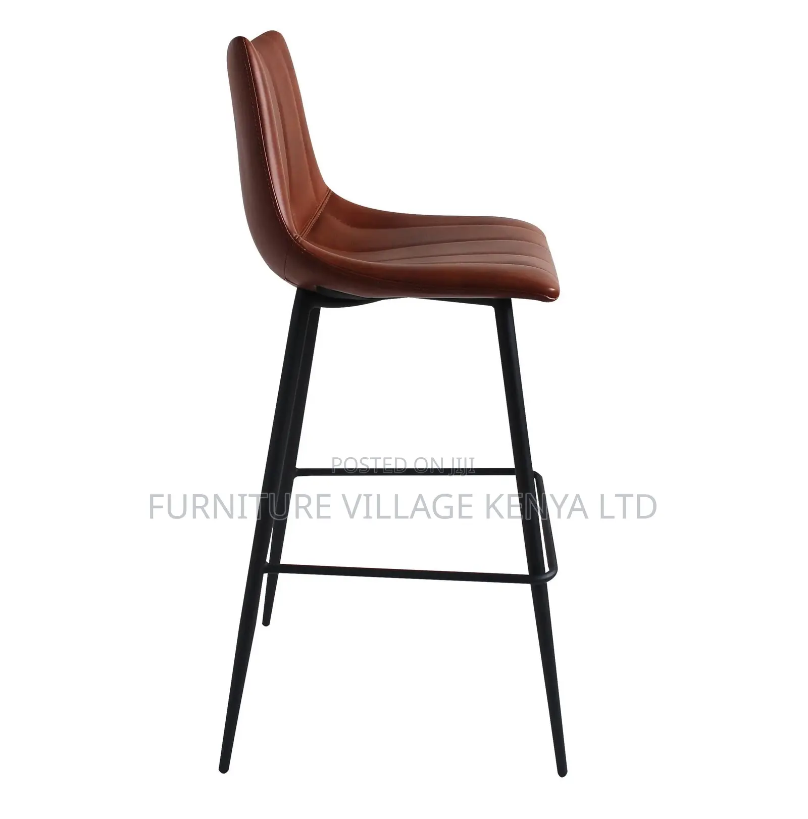 Counter Stool; Brown Non Swivel Upholstered Leather High Counter Stool