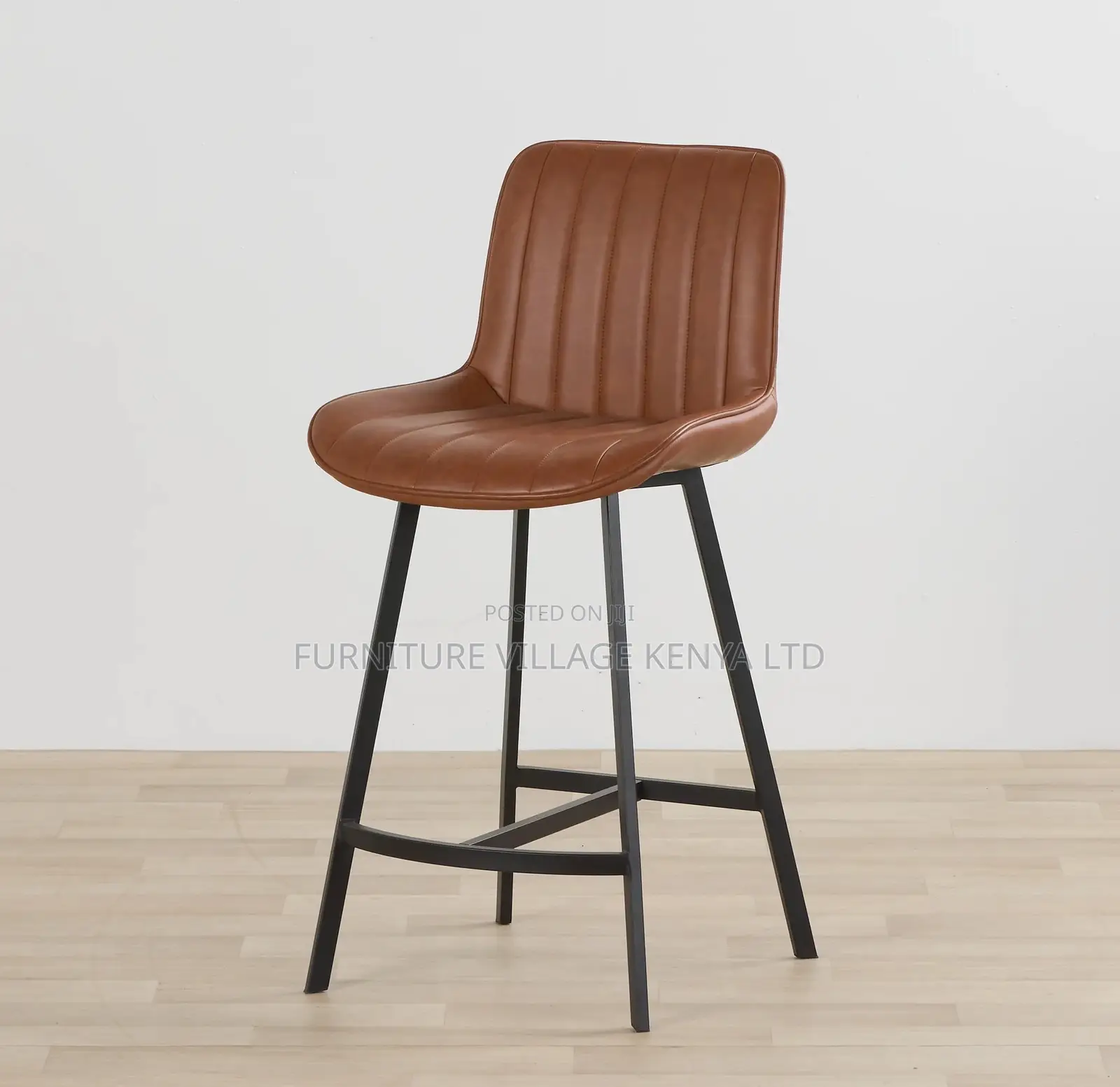 Counter Stool; Brown Non Swivel Upholstered Leather High Counter Stool