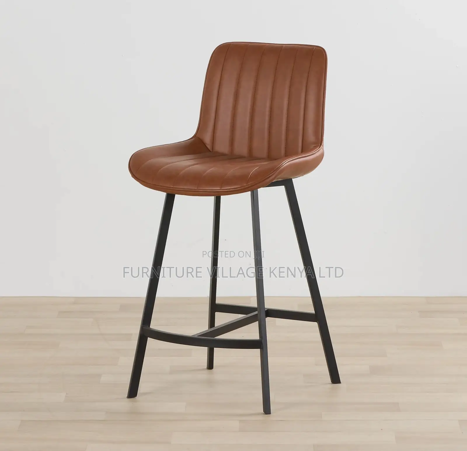 Counter Stool; Brown Non Swivel Upholstered Leather High Counter Stool