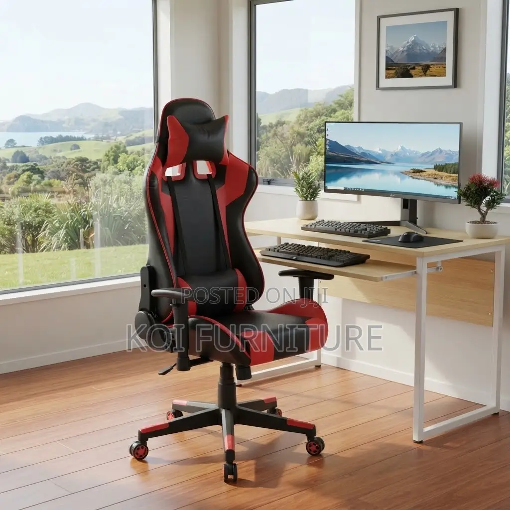 Office Chairs; Reclining Leather Red-Black Ergonomic Office Seat
