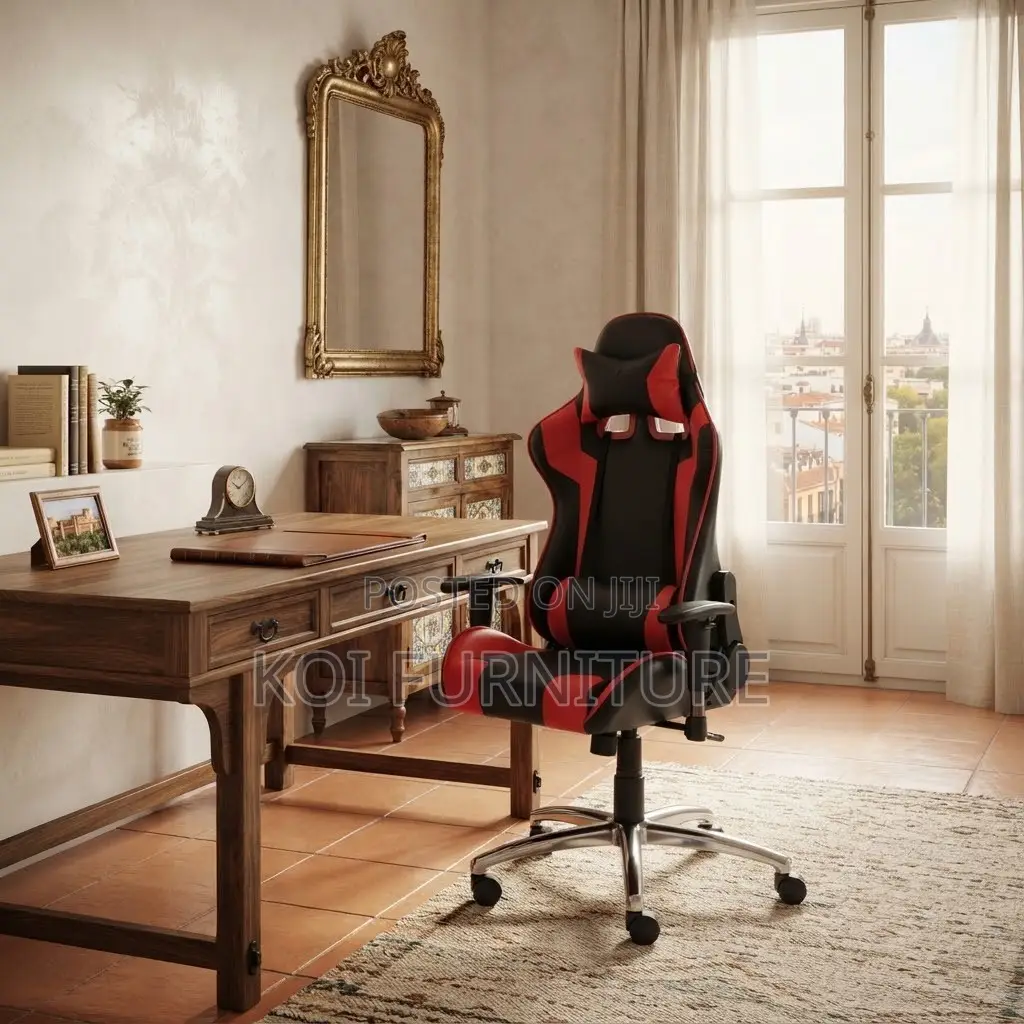 Office Chairs; Reclining Leather Red-Black Ergonomic Office Seat