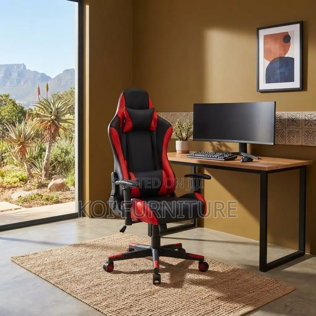 Office Chairs; Reclining Leather Red-Black Ergonomic Office Seat
