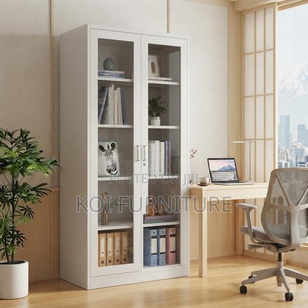 Office Cabinet; Glass Front Office Cabinet With 2 Lockable Doors