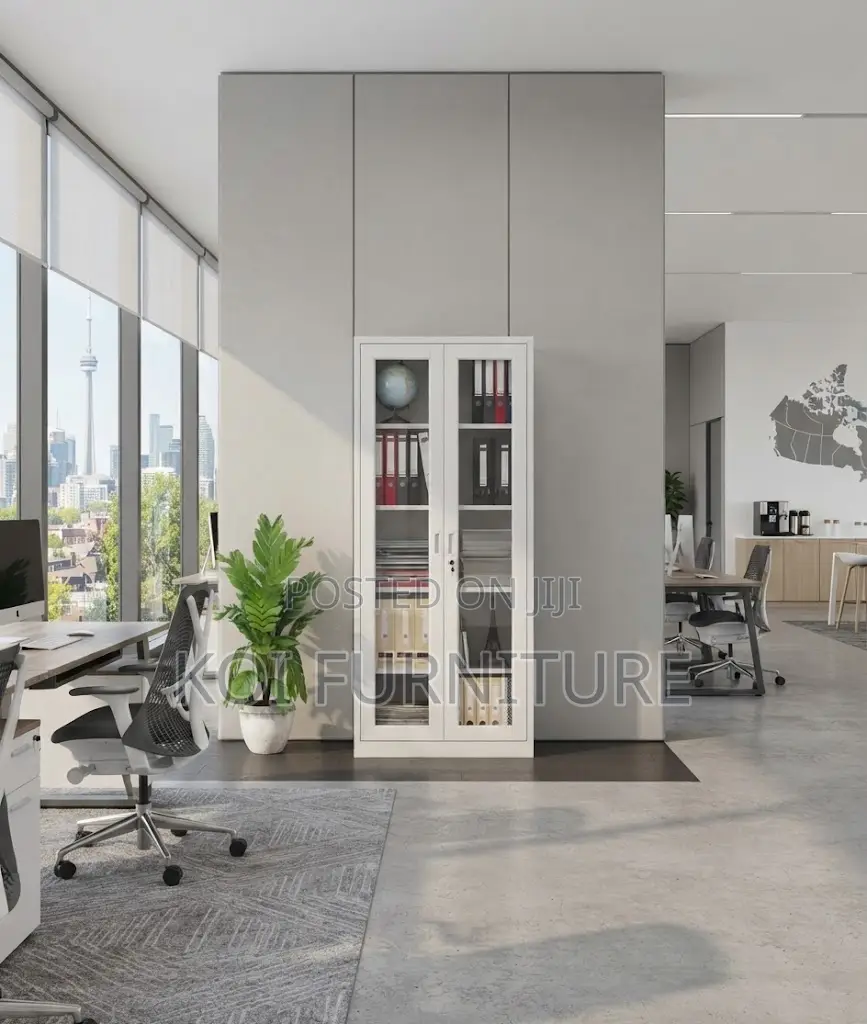 Office Cabinet; Glass Front Office Cabinet With 2 Lockable Doors