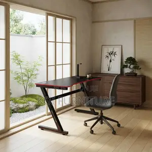 Office Desk; Home Studio Gaming Desk in Black-Red
