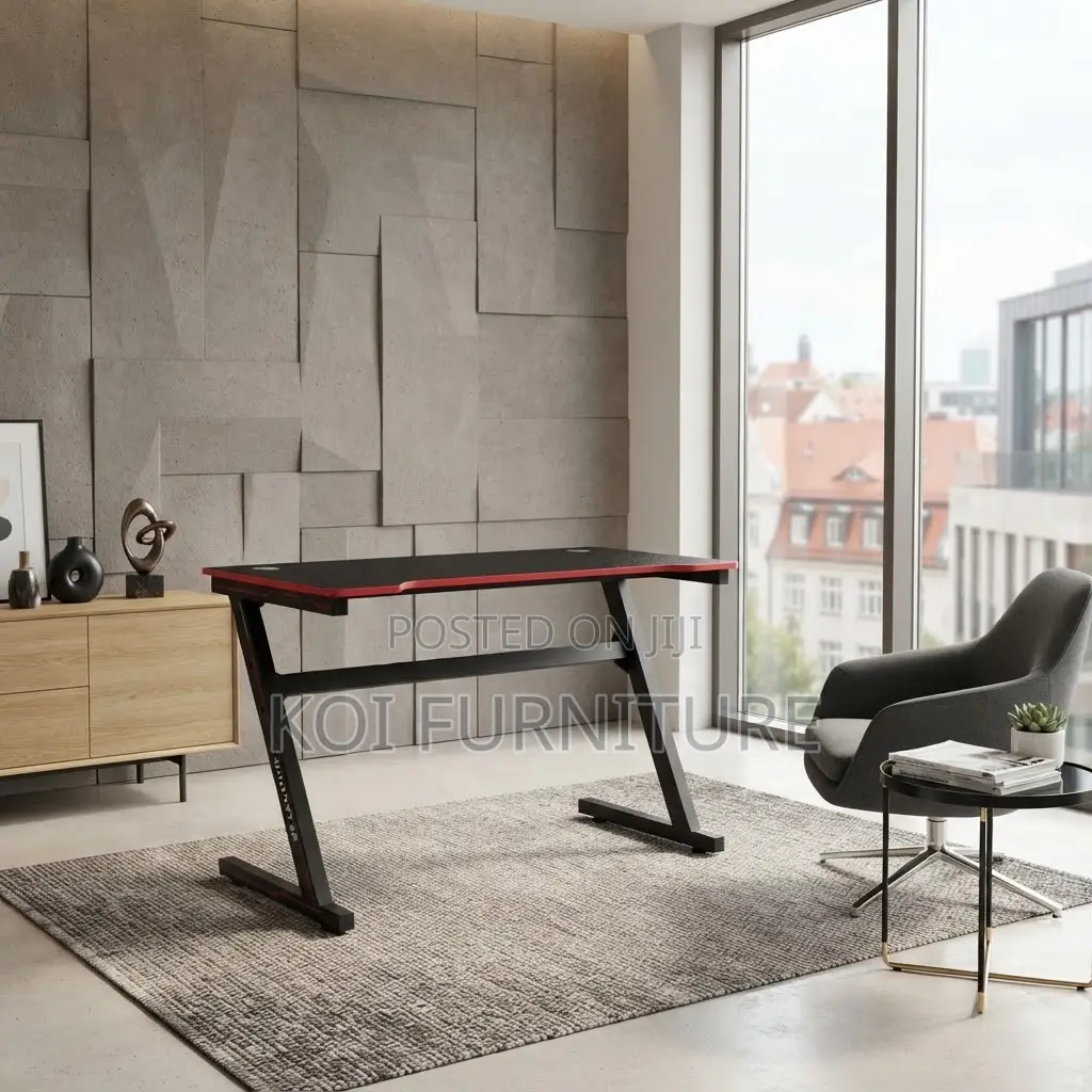 Office Desk; Home Studio Gaming Desk in Black-Red