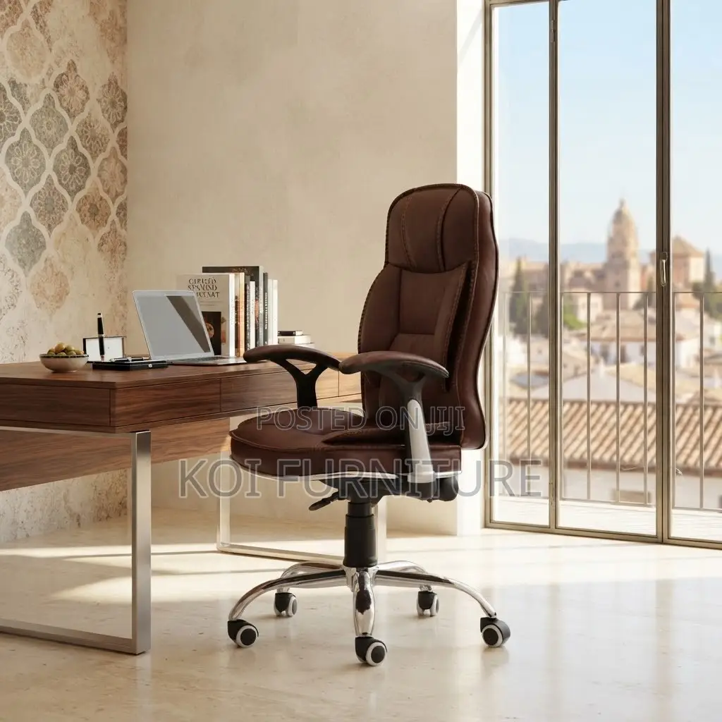 Office Chairs; High Back 180 Back Reclining Brown Leather Chair