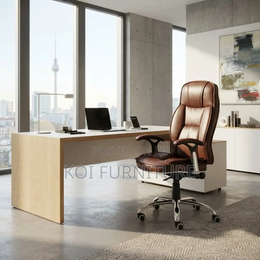 Office Chairs; High Back 180 Back Reclining Brown Leather Chair
