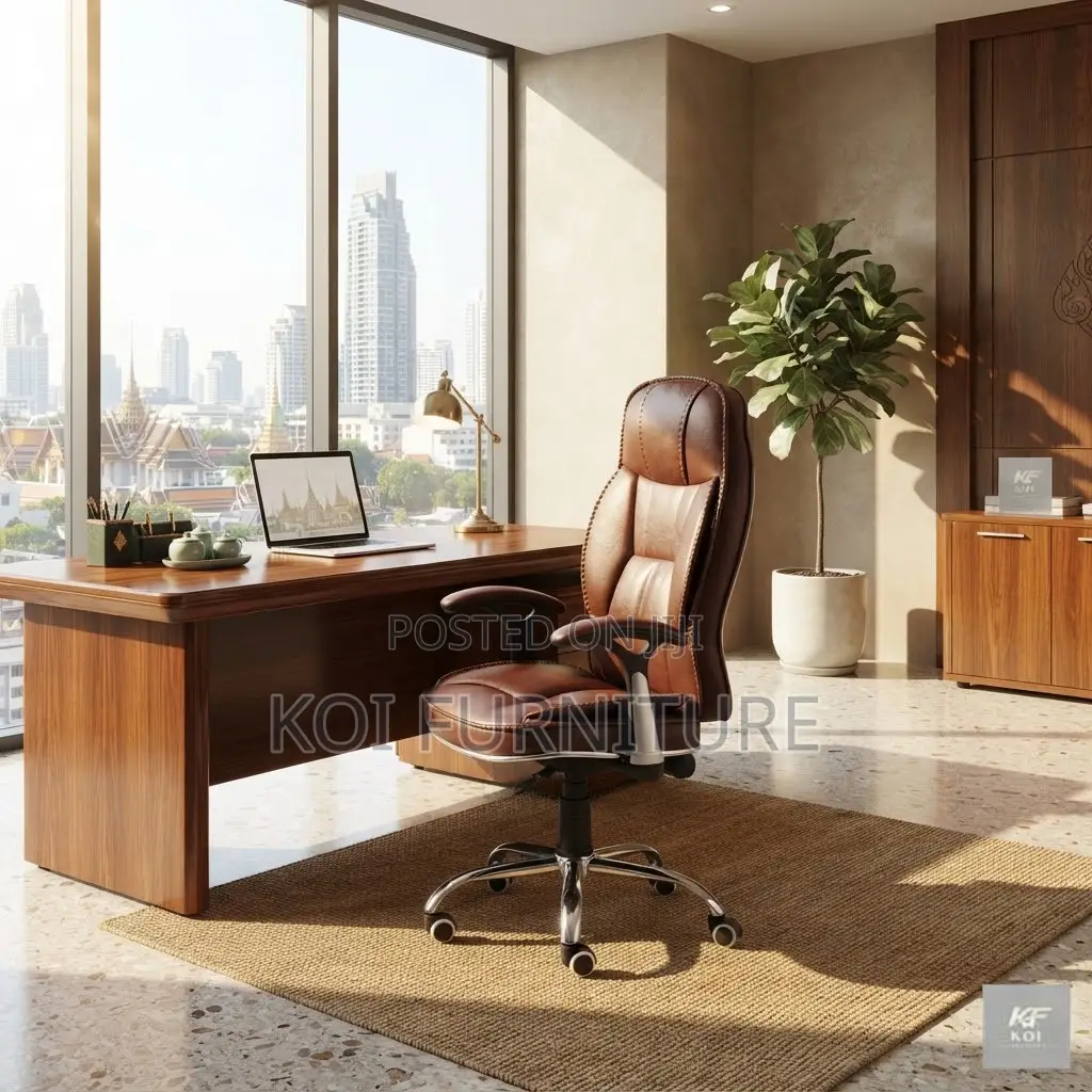Office Chairs; High Back 180 Back Reclining Brown Leather Chair