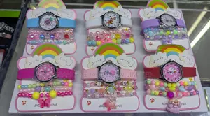 Girls’ Kids Watch & Bracelet Set – Colourful Gift Set