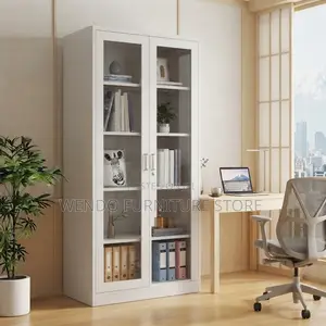 Office Cabinet; Adjustable Shelves Office Cabinet With Two Glass Doors