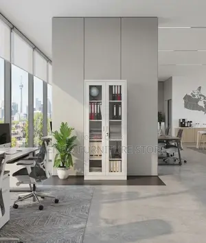 Office Cabinet; Adjustable Shelves Office Cabinet With Two Glass Doors
