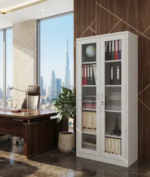 Office Cabinet; Adjustable Shelves Office Cabinet With Two Glass Doors
