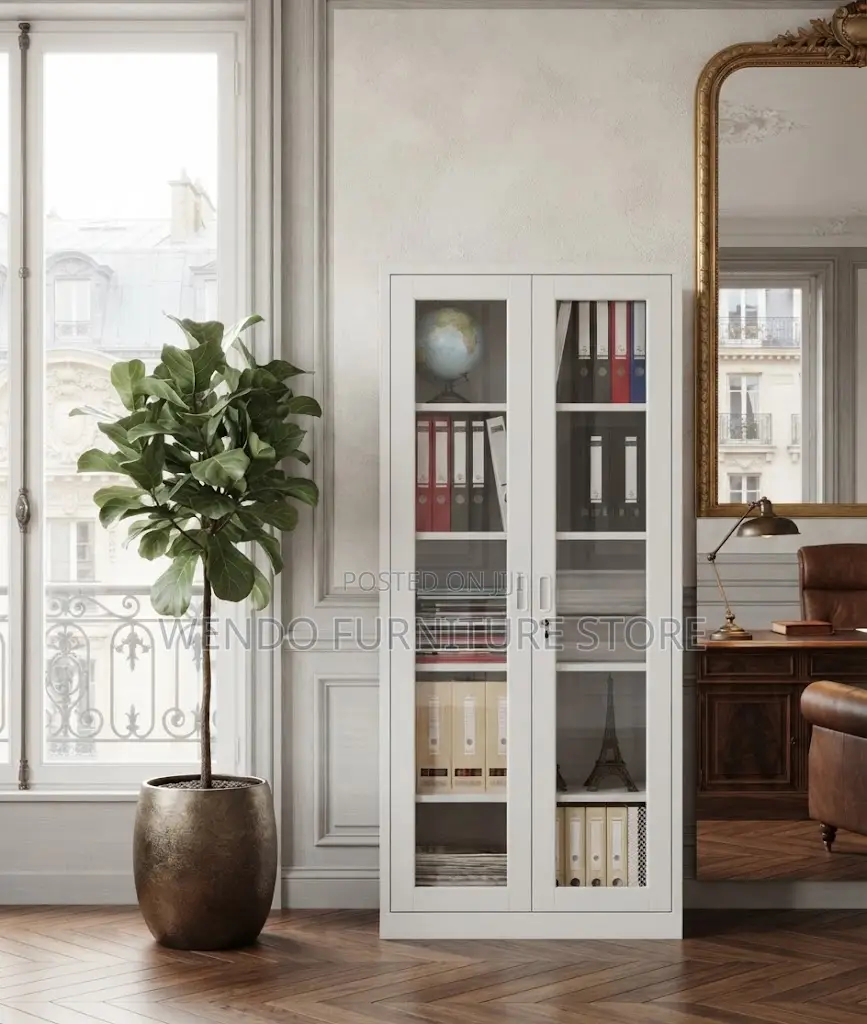 Office Cabinet; Adjustable Shelves Office Cabinet With Two Glass Doors