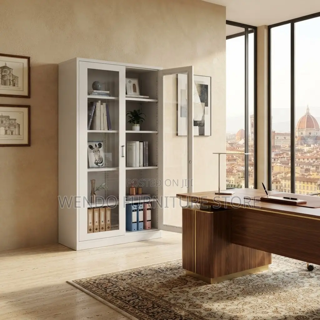 Office Cabinet; Adjustable Shelves Office Cabinet With Two Glass Doors