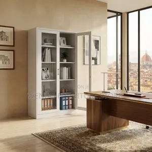 Office Cabinet; Adjustable Shelves Office Cabinet With Two Glass Doors