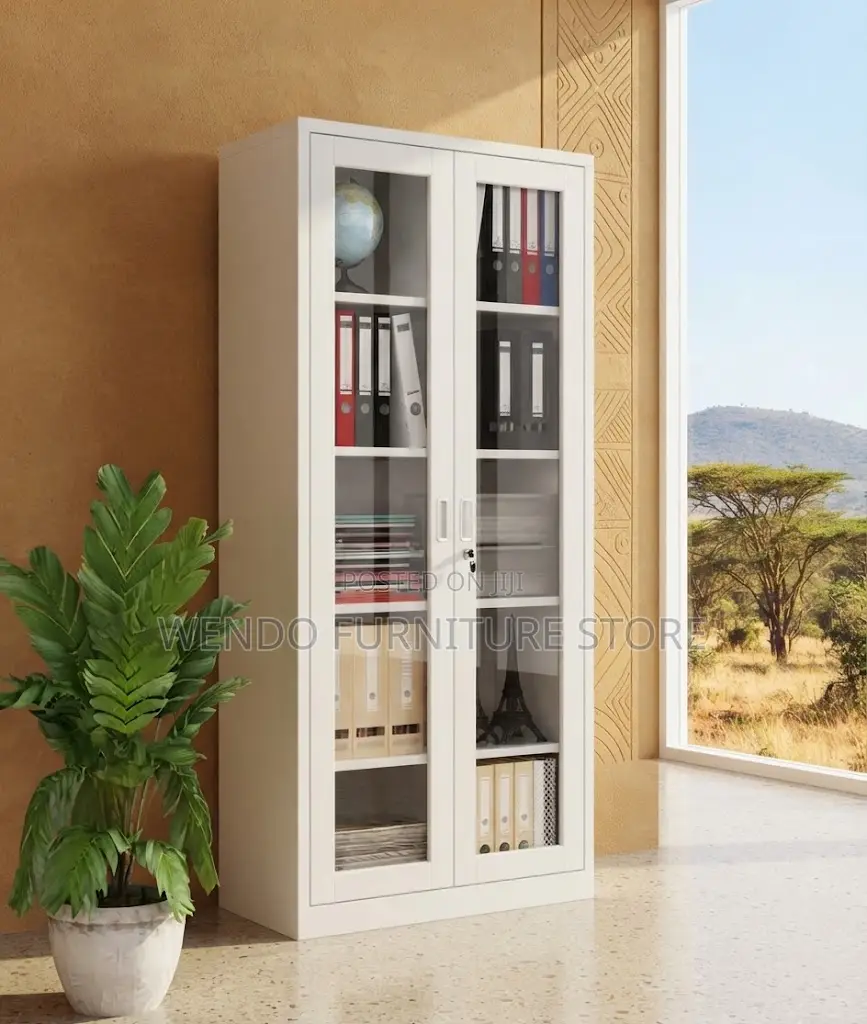 Office Cabinet; Adjustable Shelves Office Cabinet With Two Glass Doors