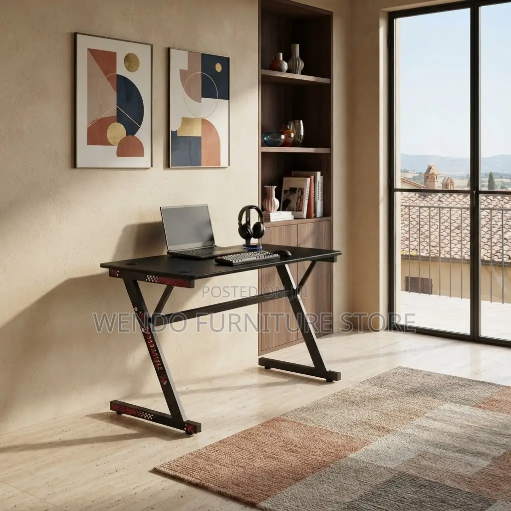 Office Desk; 1200MM Home Studios Black-Red Ergonomic Desks