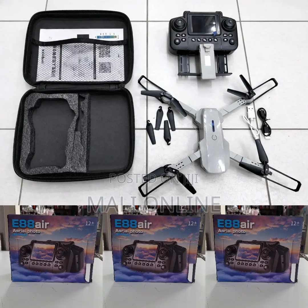 E88 Air Drone With HD Camera, Screen Remote Control, Foldable FPV Quad