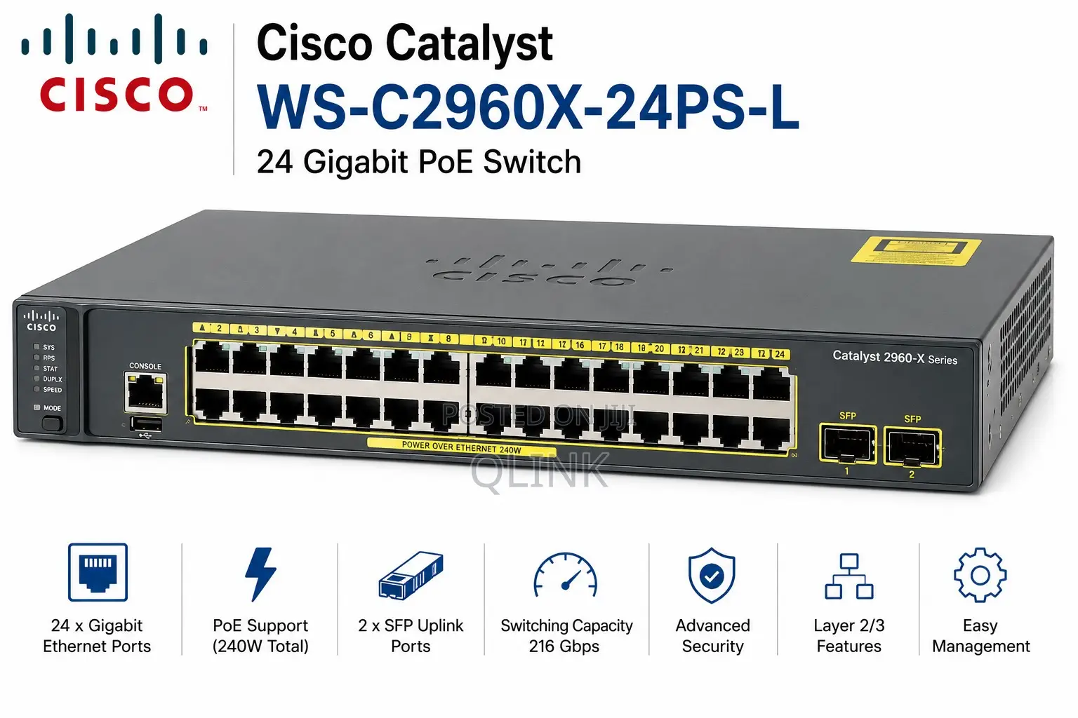 Cisco Catalyst WS-C2960X-24PS-L 24 Gigabit Poe Switch
