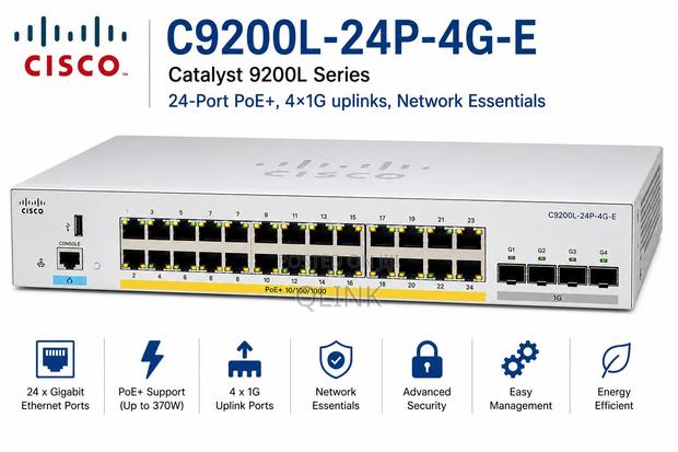 CiscoC9200L-24P-4G-E — 24-Port PoE+, 4×1G Uplinks, Network