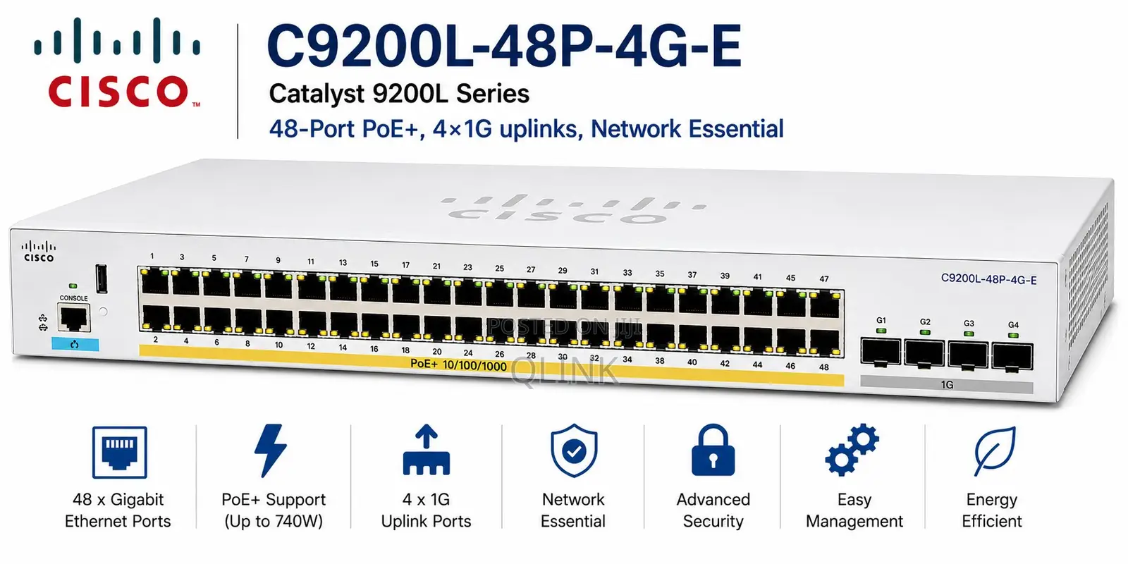 Cisco C9200l-48p-4g-E — 48-Port PoE+, 4×1G Uplinks, Network Essential