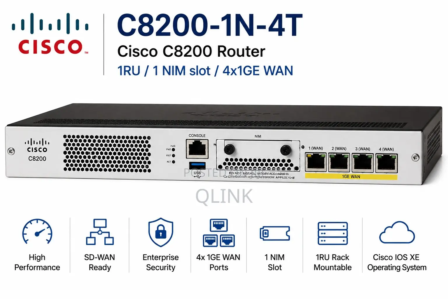 Cisco C8200-1n-4t, Cisco C8200 Router, 1ru/1 Nim Slot/4x1ge Wan