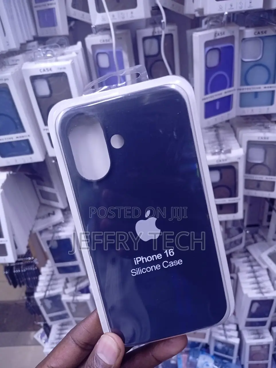 Dark Blue Silicone Phone Case for the Apple iPhone 16, the Apple Logo