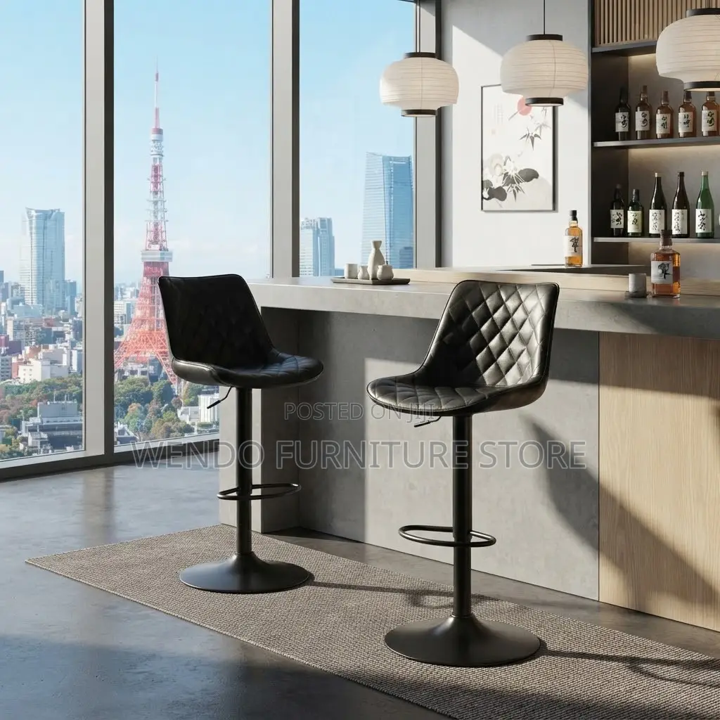 Barstools; High Height Adjustable Leather Mid Back Barstools