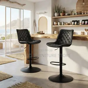 Barstools; High Height Adjustable Leather Mid Back Barstools