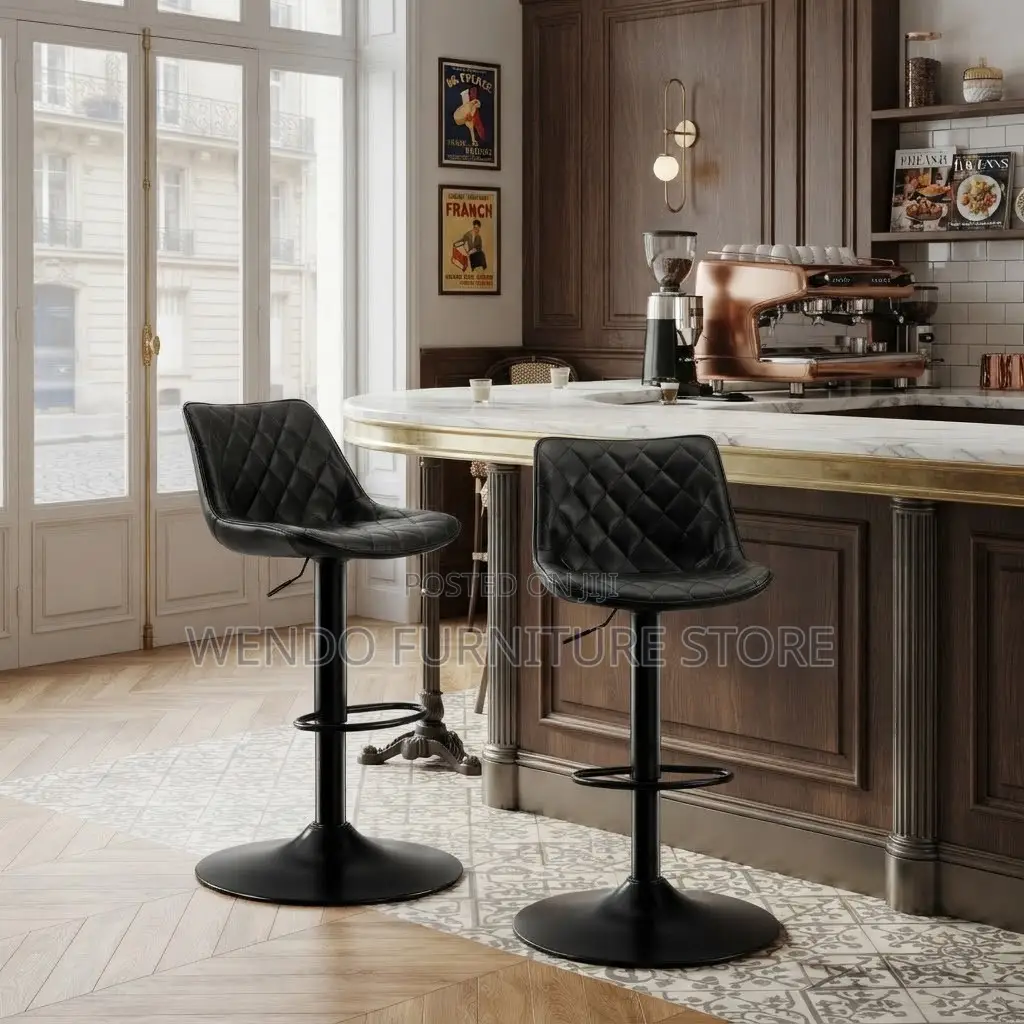 Barstools; High Height Adjustable Leather Mid Back Barstools