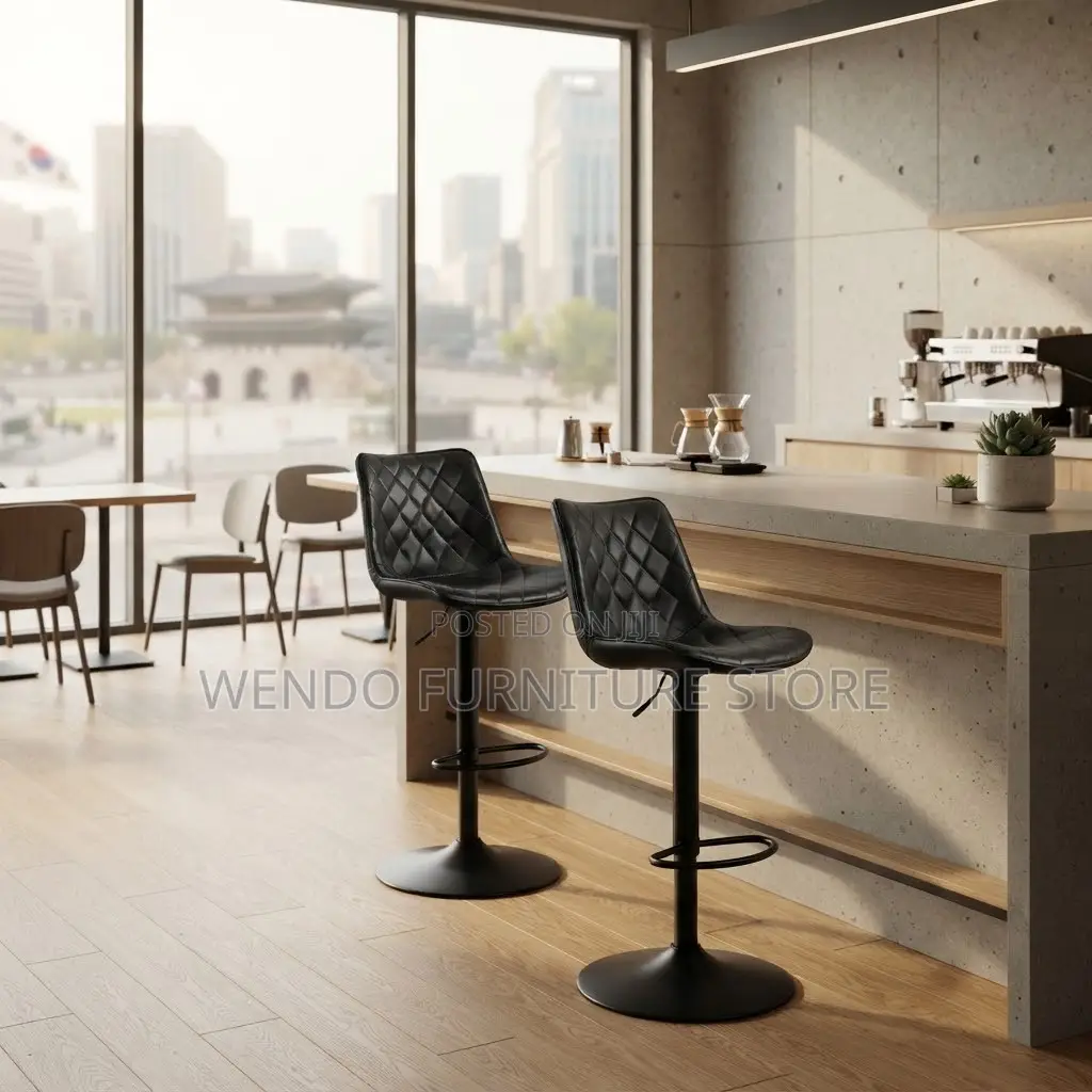 Barstools; High Height Adjustable Leather Mid Back Barstools