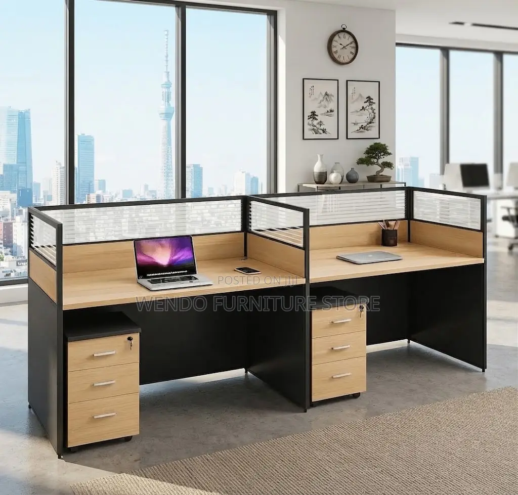 Office Workstation; Two Users Straight Modern Lining Workstations