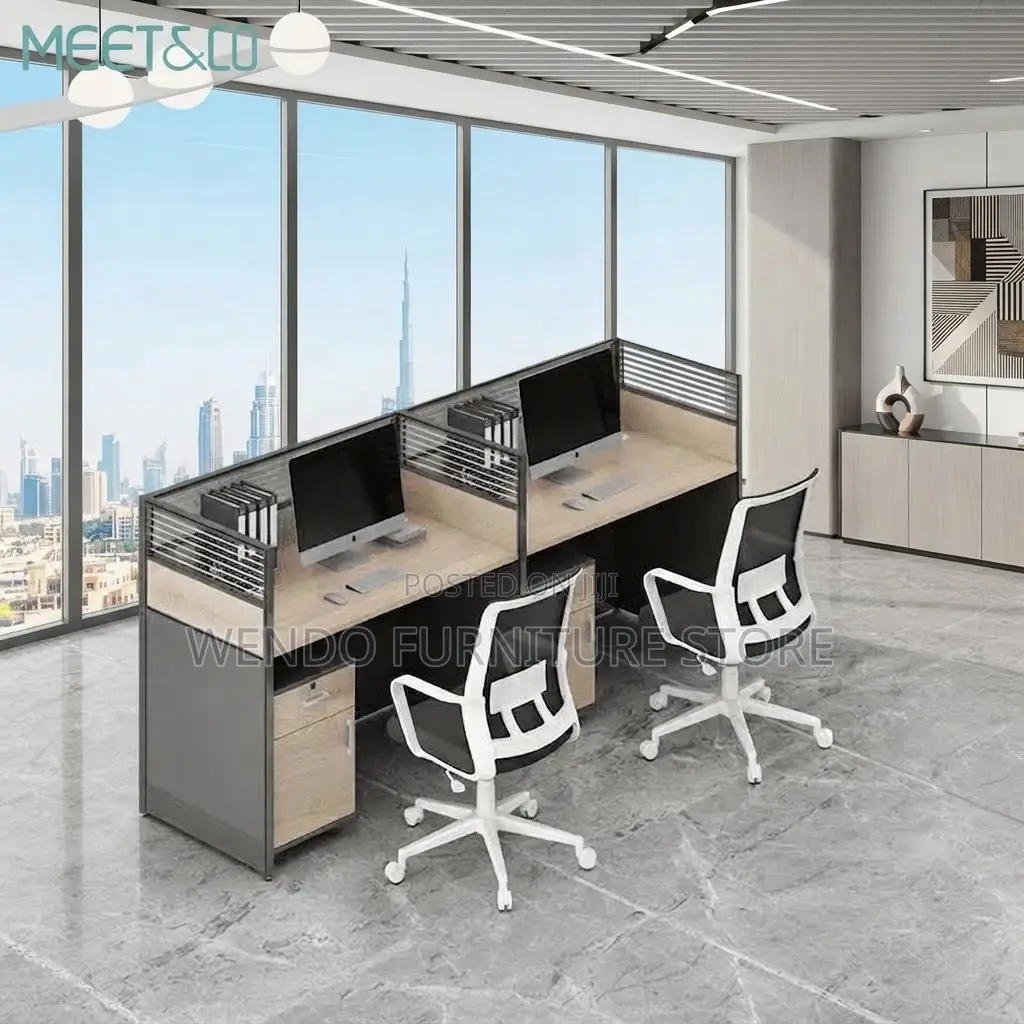 Office Workstation; Two Users Straight Modern Lining Workstations