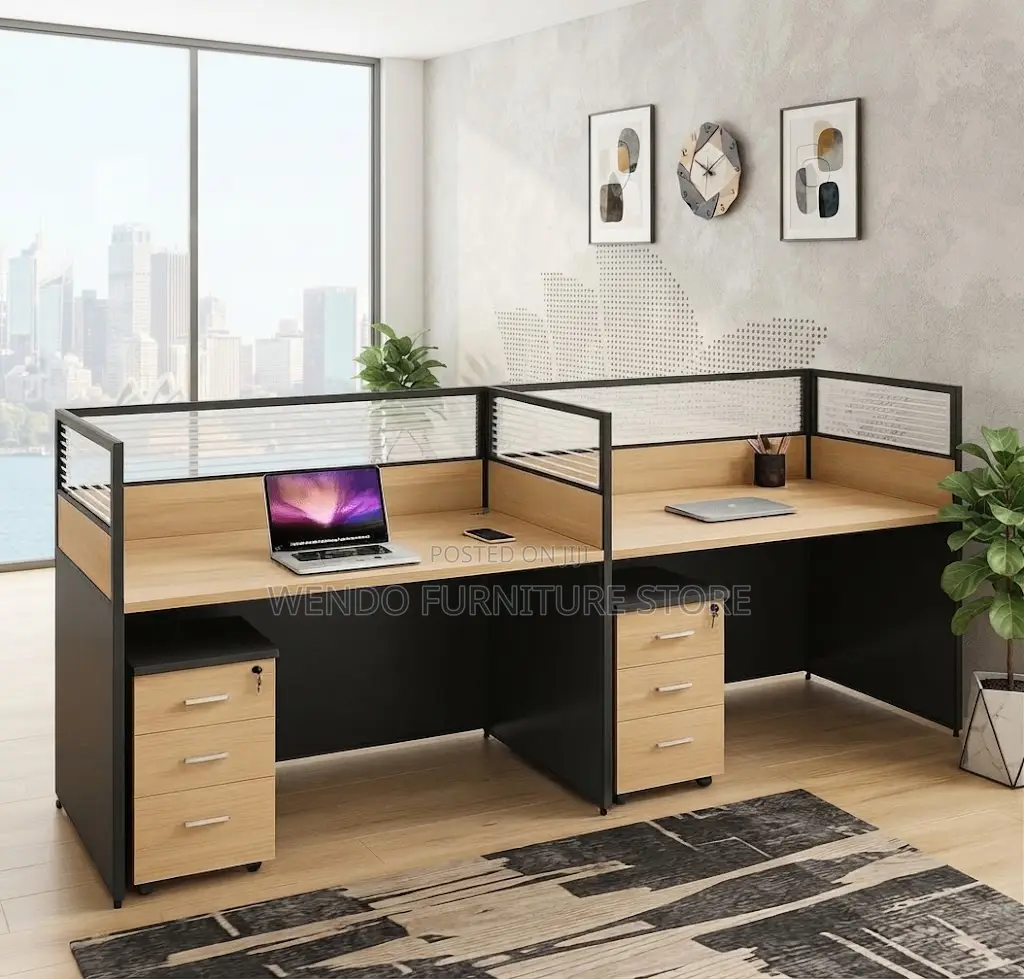 Office Workstation; Two Users Straight Modern Lining Workstations