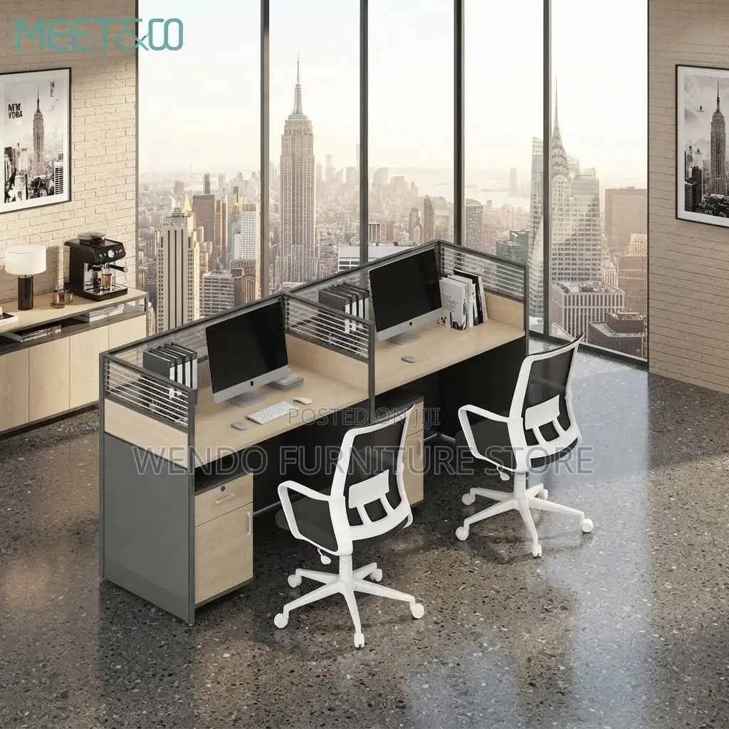 Office Workstation; Two Users Straight Modern Lining Workstations