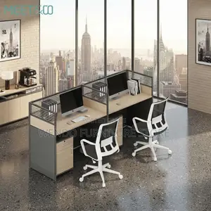 Office Workstation; Two Users Straight Modern Lining Workstations