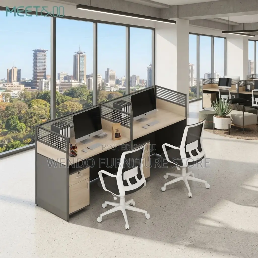 Office Workstation; Two Users Straight Modern Lining Workstations