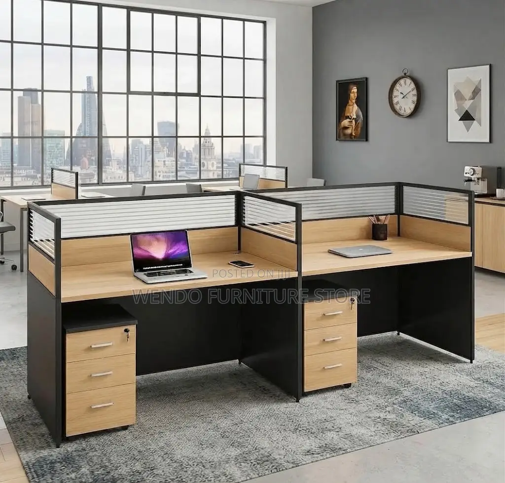 Office Workstation; Two Users Straight Modern Lining Workstations