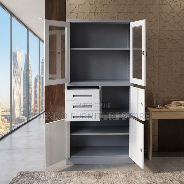 Office Cabinet; Executive Storage Modern Cabinet With Two Upper Doors - thumbnail 3