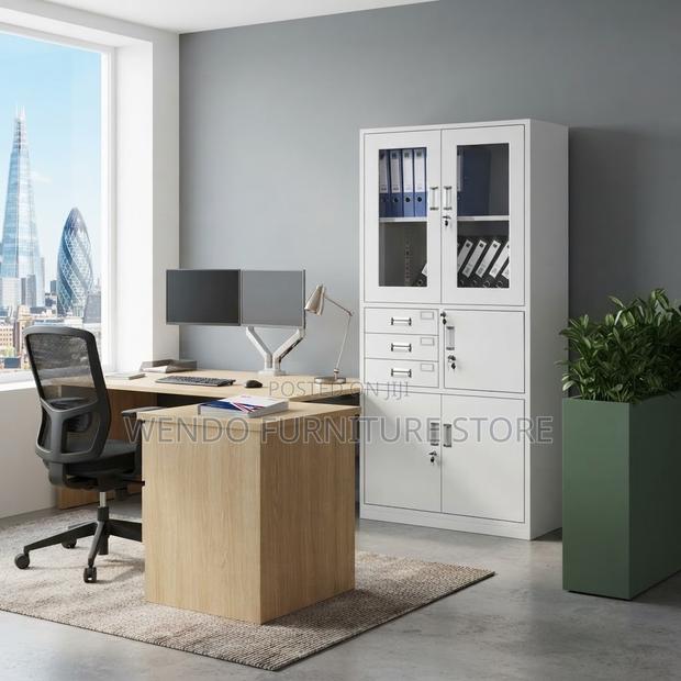 Office Cabinet; Executive Storage Modern Cabinet With Two Upper Doors - thumbnail 5