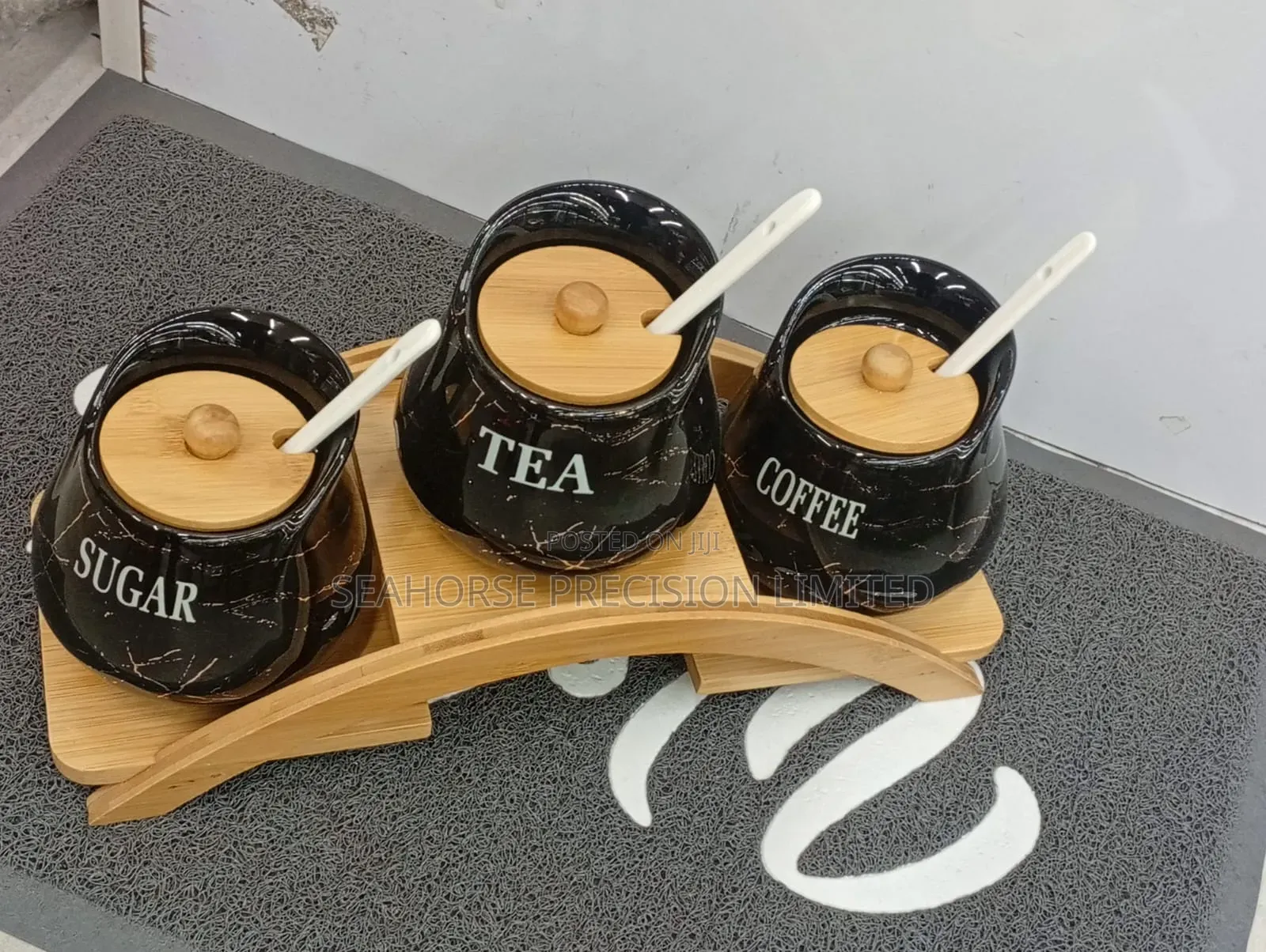 🖤 3-Piece Black Tea, Sugar & Coffee Canister Set