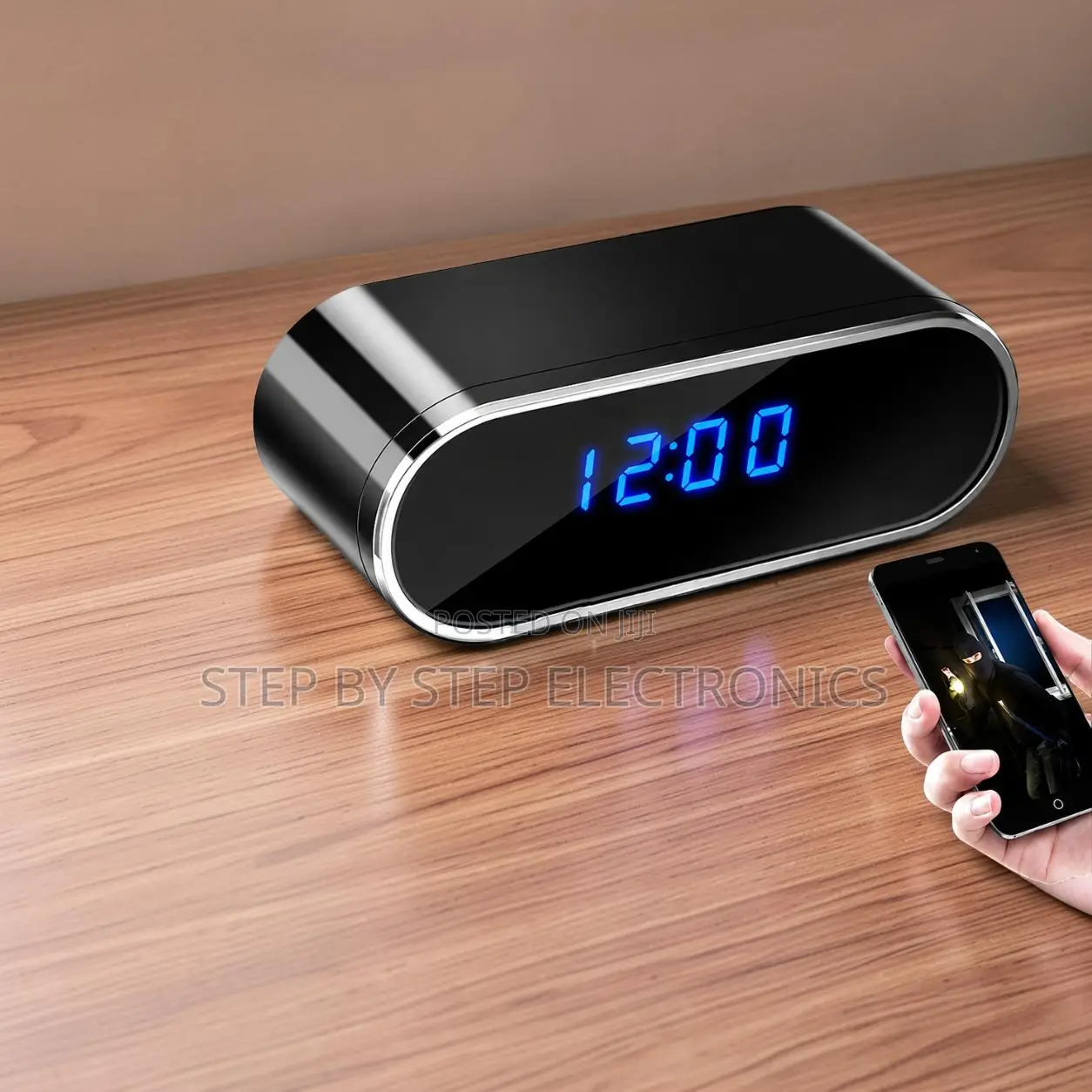 Phone Viewing Monitor WiFi Alarm Table Clock Hidden Spy Camera