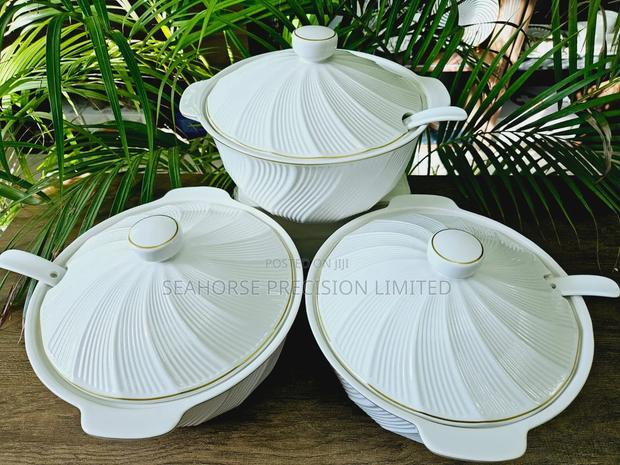 🤍 Elegant 3-Piece White Ceramic Serving Dish Set